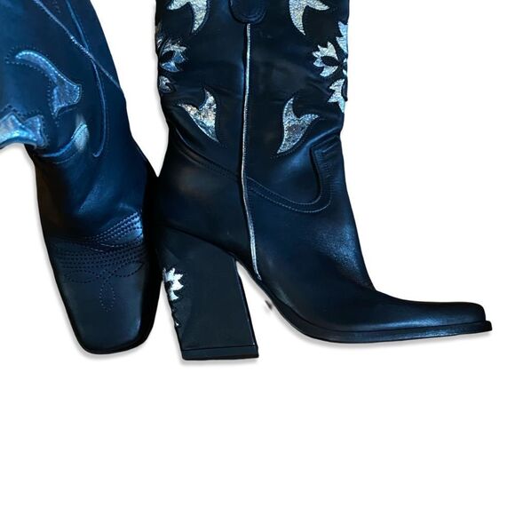 Free People Sz 10 Sparks Fly Western boots black silver leather cowboy cowgirl - Picture 6 of 13